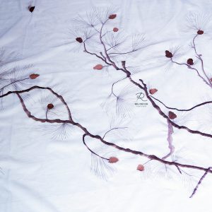 Rèm vải voan thêu họa tiết cây thông